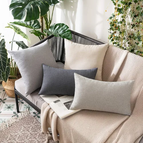 Miniatura 8 de MIULEE Paquete de 2 fundas de almohada decorativas para exteriores, impermeables, sólidas, de lino sintético, para jardín, granja, patio, tienda