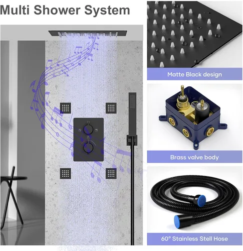 Miniatura 3 de Sistema de ducha termostático con chorros corporales, sistema inteligente de ducha de cuerpo completo de 12 pulgadas con mano, sistema de ducha