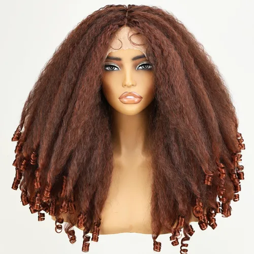 Miniatura 14 de SOKU Nueva peluca rizada afro con diadema, textura de cabello sintético trenzado con rizos únicos en el extremo, negro de 20 pulgadas, pelucas