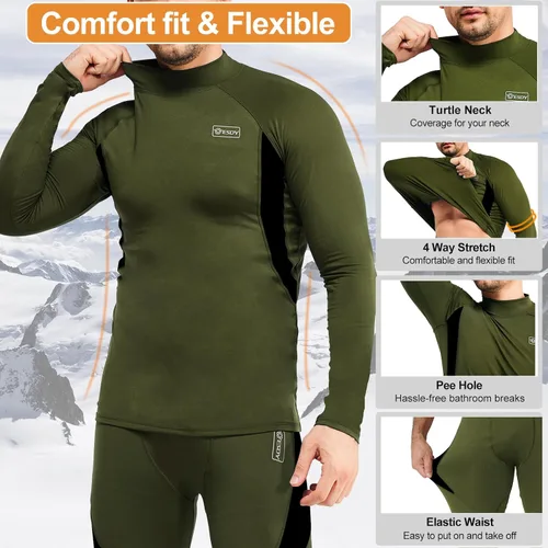 Miniatura 4 de romision Thermal Underwear for Men Long Johns Fleece Lined Hunting Gear Bottom Top Set Base Layer for Cold Weather XS-4XL
