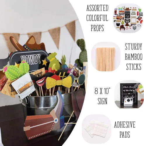 Miniatura 2 de Western Photo Booth Props - Kit de 41 piezas de accesorios para fotos con letrero de 8 x 10 pulgadas, 60 almohadillas adhesivas, 45 varillas