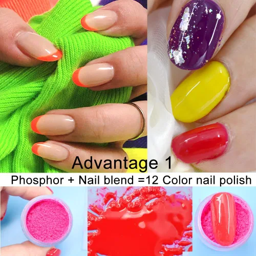 Miniatura 3 de Juego de 12 cajas de pigmento de fósforo de neón en polvo de pigmento de uñas de gran capacidad 240G Fluorescent Nail Glitter Gel Polish 12