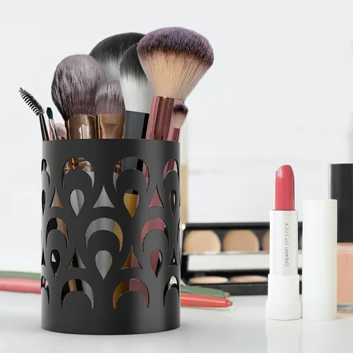 Miniatura 5 de Mango Steam Soporte de metal para bolígrafo, organizador de vasos para brochas de maquillaje para oficina, baño, tocador (negro, pavo real)