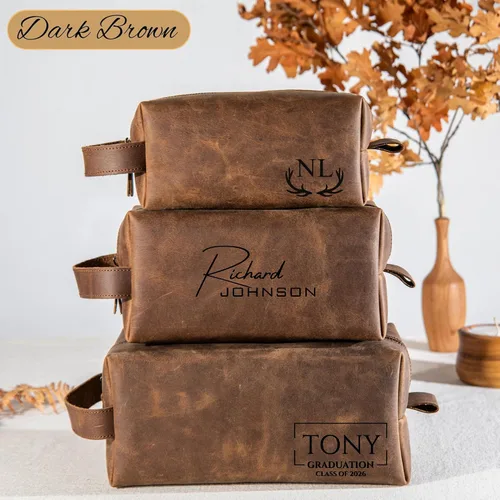 Miniatura 7 de Regalos de graduación, neceser de cuero personalizado para hombres, regalo de maestría universitaria para él, padrinos de boda, marido, papá, novio