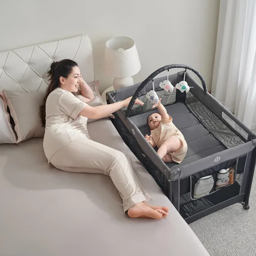 Miniatura 9 de Pamo Babe Corralito Portátil Plegable Parque Infantil Cuna Portátil para Bebés y Niños Pequeños Gris-Carbón