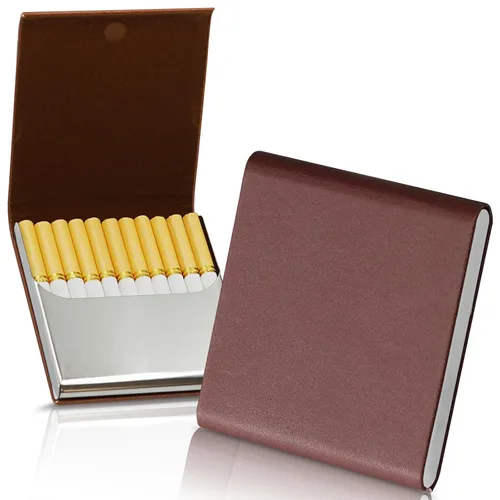 Miniatura 11 de Caja de cigarrillos de cuero delgada portátil para sostener 10 cigarrillos de tamaño regular - Caja de cigarrillos de cuero de acero inoxidable