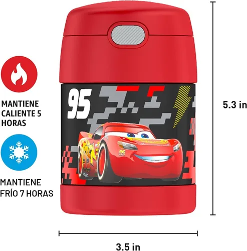 Miniatura 5 de Thermos Funtainer - Tarro de alimentos aislado de 10 onzas, apto para niños, con cuchara plegable, diseño de autos Coches