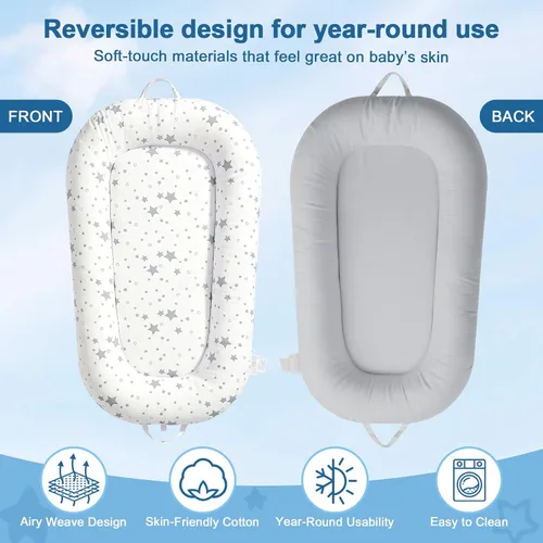Miniatura 5 de Tumbona para bebé recién nacido de 0 a 24 meses, asiento portátil para bebés con soporte ergonómico, silla de bebé de algodón transpirable