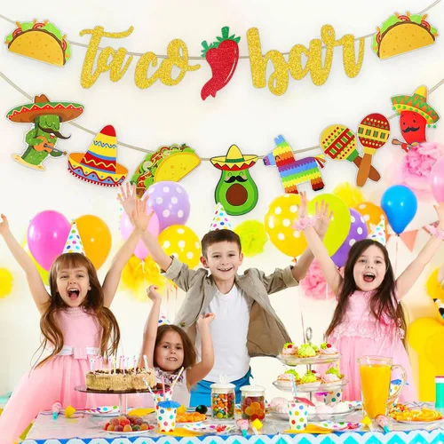 Miniatura 6 de Fiesta Taco Bar Banner Garland 2 juegos de fiesta mexicana fiesta bandera con cactus burro maraca sombrero taco pimienta para fiesta temática