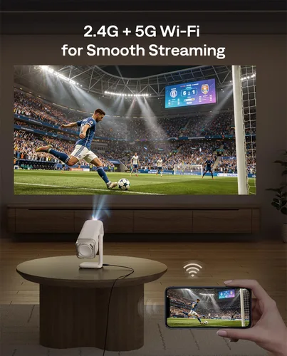 Miniatura 8 de Aurzen BOOM Air - Proyector portátil Google TV con WiFi y Bluetooth, alimentado por USB-C, proyector inteligente para películas al aire libre