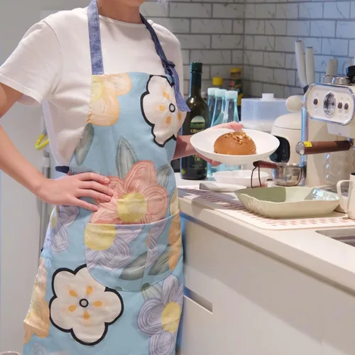 Miniatura 4 de Delantal de cocina, delantal de cocina, hermoso delantal para el hogar con bolsillo grande para adultos Flor azul