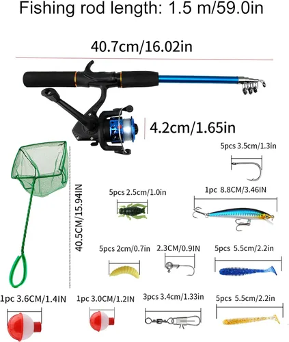 Miniatura 7 de Caña de pescar telescópica – Combo de caña de pescar de uso de viaje, kit de pesca de carrete Juego de caña y carrete, bolsa de transporte