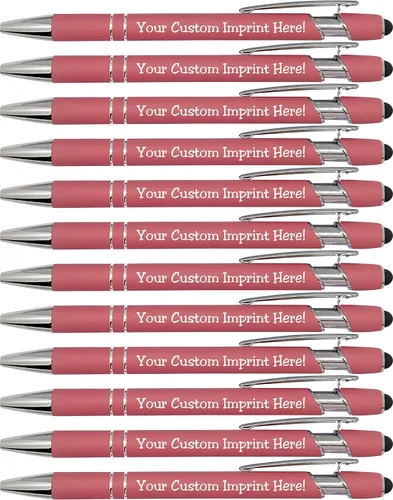 Miniatura 12 de ExpressDesigns™ - Bolígrafos personalizados pastel premium con lápiz óptico Bolígrafos personalizados de metal suave al tacto con tinta negra