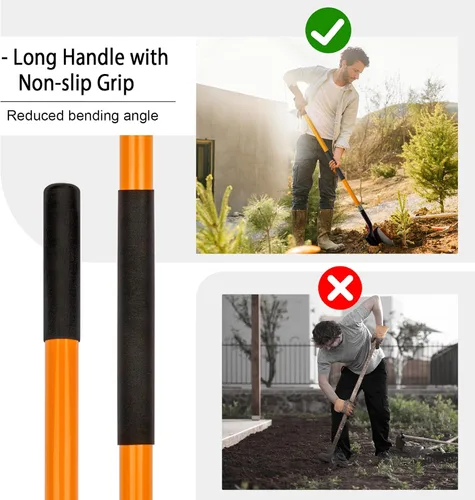 Miniatura 5 de VNIMTI Pala de jardinería resistente, hoja redonda de 56 pulgadas con mango de fibra de vidrio (naranja)