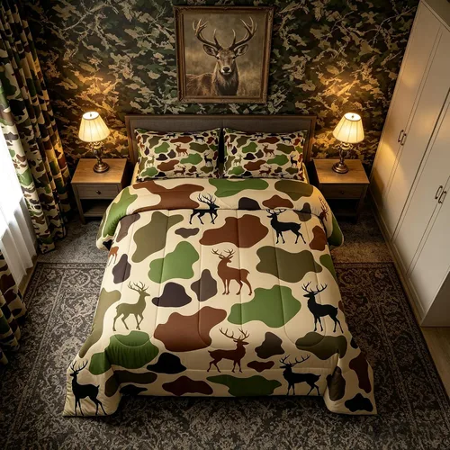 Miniatura 25 de Manfei Rutic Farmhouse - Juego de edredón tamaño King, juego de ropa de cama de retazos de madera a cuadros de ciervo, oso, árbol, 3 piezas