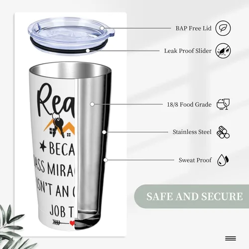 Miniatura 5 de Realtor Because Badass Miracle Worker Isn't An Official Job Title Real Estate Agent for Women, divertida taza de café de 20 oz botella de agua