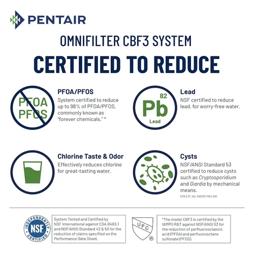 Miniatura 2 de Pentair OMNIFilter CBF3 Sistema de filtración de agua, sistema de filtro de una etapa premium de 10 pulgadas, certificado NSF para reducir