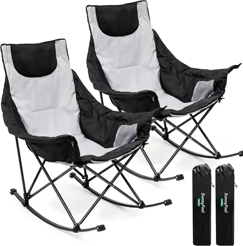 Miniatura 24 de SUNNYFEEL Silla Mecedora de Camping de Gran Tamaño, Silla de Patio Totalmente Acolchada con Bolsillo Lateral, Sillón Reclinable Portátil de Respaldo