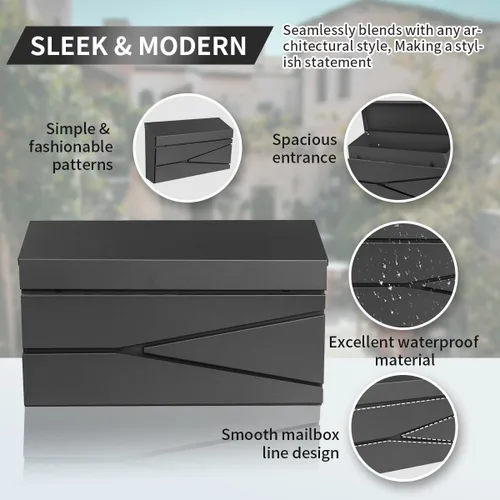 Miniatura 3 de Ydocabinit Buzón de montaje en pared, buzón de gran capacidad para casa, caja de correo metálica de acero galvanizado a prueba de óxido, buzones