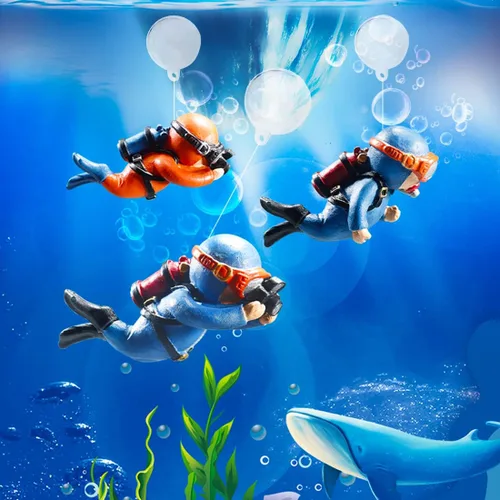 Miniatura 3 de Paquete de 2 decoraciones de pecera, lindos adornos de acuario de buceador, juguete de decoración con divertido dispositivo flotante, accesorios