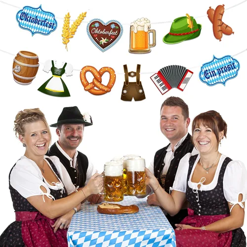 Miniatura 6 de 2 pancartas de Oktoberfest, guirnalda de Oktoberfest, bandera bávara, cartel de banderines de Oktoberfest, telón de fondo, accesorios de cabina