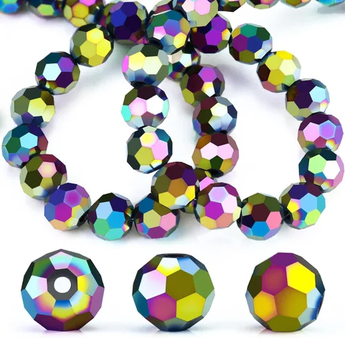 Miniatura 23 de Dowarm 100 cuentas redondas de cristal de 0.315 pulgadas para la fabricación de joyas, cuentas de cristal Rondelle facetadas para manualidades