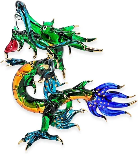 Miniatura 20 de Figura de cristal de dragón asiático chino azul verde oscuro de 2 pulgadas, estatua soplada a mano, decoración de mesa, única coleccionable