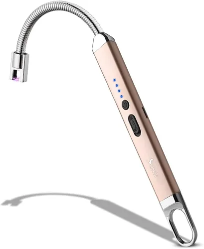 Encendedor SUPRUS, encendedor USB recargable con interruptor de seguridad, encendedor eléctrico de arco con cuello flexible de 360°, sin llama, Oro