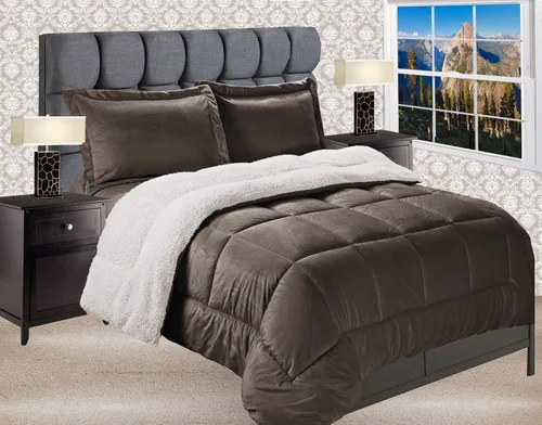 Miniatura 8 de Elegant Comfort Juego de edredón de calidad premium de peso pesado de micromink con respaldo de sherpa reversible alternativo al plumón de Negro