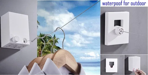 Miniatura 3 de Tendedero retráctil para exteriores e interiores, resistente de acero inoxidable ajustable con cuerda de secado de alambre con funda de ABS + 1