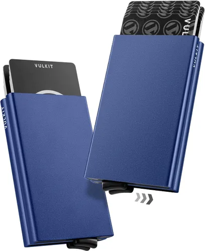 Miniatura 10 de VULKIT Cartera desplegable, soporte minimalista para tarjetas de crédito, bloqueo RFID, funda de metal delgada para hombres