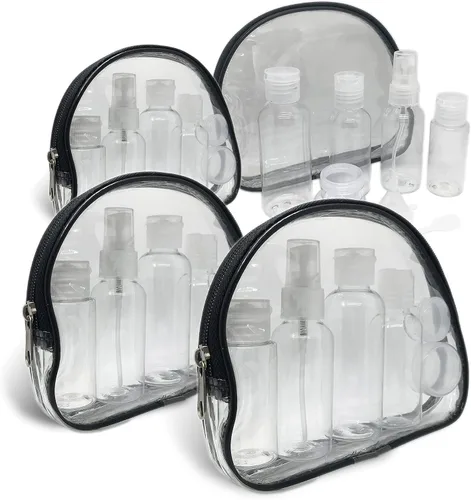 Juego de 4 botellas de viaje con bolsa con cremallera para artículos de tocador, champú, acondicionador, loción, gel de baño, líquido a prueba de