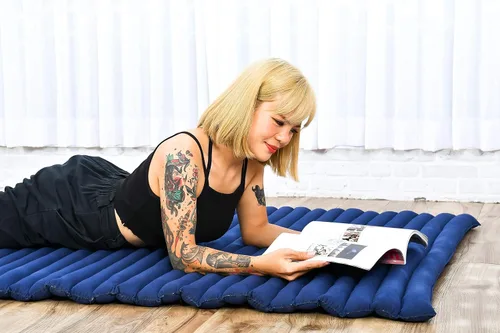 Miniatura 5 de Leewadee colchón tailandés enrollable para cama de invitados, tapete de yoga, para masaje tailandés, ecológico, orgánico y natural. Cl44 - Azul