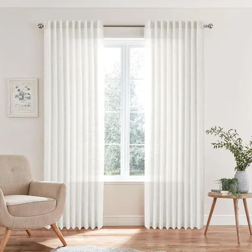 Miniatura 67 de Cortinas de lino 92 pulgadas de largo, juego de 2 paneles con bolsillo para barra, lengüeta trasera, cortinas transparentes para ventanas