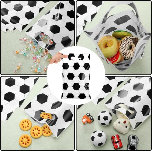 Miniatura 3 de Sinmoe 50 bolsas de golosinas de fútbol de 7.9 x 11.8 pulgadas, bolsas de plástico para regalos de fiesta, bolsas de regalo temáticas deportivas