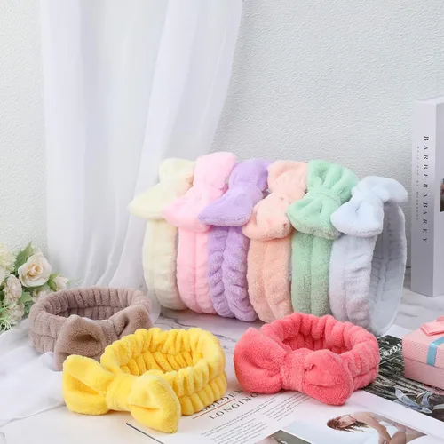 Miniatura 6 de Yinder Paquete de 40 diademas de spa con lazo de forro polar coral, diademas de maquillaje de vellón suave, diademas cosméticas para el cuidado