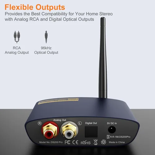 Miniatura 7 de 1Mii DS200Pro Receptor HiFi Bluetooth 5.3 con LDAC y DAC de audiófilo, adaptador de audio inalámbrico aptX HD de baja latencia, largo alcance, Azul