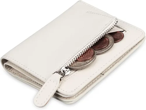 Miniatura 3 de Funtor Cartera de cuero para mujer, pequeña y compacta, con bolsillo doble, bloqueo RFID, para mujer