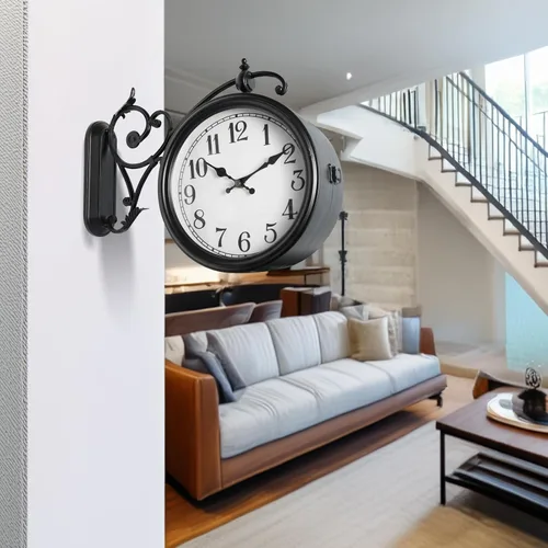 Miniatura 5 de Reloj de pared de doble cara, reloj de pared vintage de metal europeo, relojes de pared grandes de esquina antiguos para jardín, interior, exterior