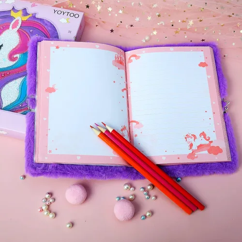 Miniatura 5 de Diario de unicornio para niñas con cerradura, juguetes de unicornio de peluche, regalo para niñas adolescentes, cuaderno de escritura de unicornio