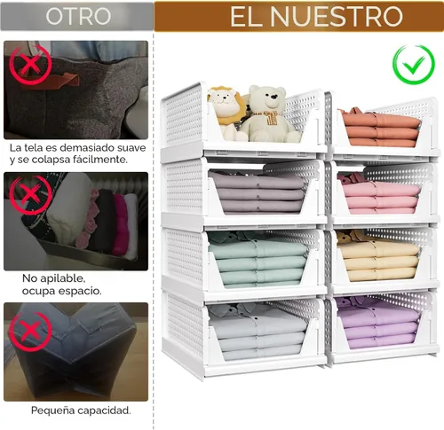 Miniatura 3 de SNSLXH Paquete de 5 cajas organizadoras apilables de armario, cesta de almacenamiento multifuncional y plegable para baño, cocina, lavandería, Rosa