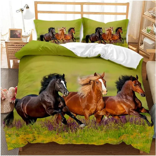Miniatura 6 de Juego de ropa de cama 3D de caballo tamaño Queen, funda de edredón de cama/fundas de edredón, ropa de cama, fundas de almohada, textiles
