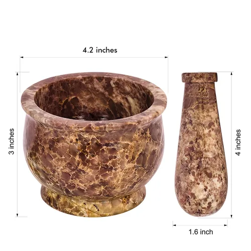 Miniatura 4 de Mortero y mortero, hecho de piedra dura pulida resistente, molinillo de piedra natural para especias, pastas, hierbas, condimentos, etc.