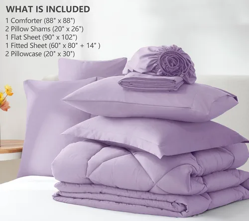 Miniatura 6 de CozyLux Juego de edredón tamaño Queen en color Lavanda Claro - Ropa de cama en una bolsa tamaño Queen de 7 piezas, juego de cama de lavanda suave