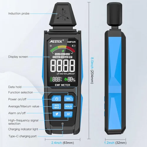 Miniatura 9 de Medidor EMF, MESTEK 5 en 1 Detector de Radiación EMF Recargable, Detector de Radiación, Medidor de Campo Eléctrico, Medidor de Fuerza de Campo