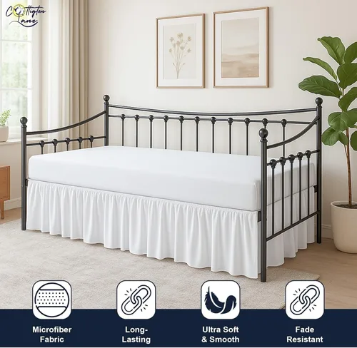 Miniatura 3 de Cottington Lane Falda para Cama Nido con Esquinas Divididas Tamaño Individual Falda de Cama con Volantes Fruncidos Recolectores de Polvo Caída de 16