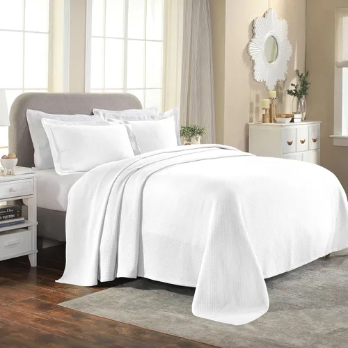 Miniatura 8 de Cubrecama doble Superior Diamond Solitaire de algodón de primera calidad Jacquard Matelassé con fundas de almohada a tono, color aguamarina, Blanco