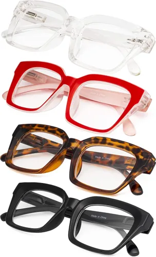 Paquete de 4 lentes para mujer con marco cuadrado de gran tamaño para mujeres lectoras