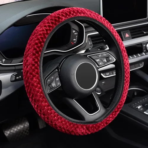 Miniatura 8 de Funda elástica Kafeek para volante, de felpa de microfibra, cálida para el invierno, universal, 15 pulgadas, antideslizante, sin olor, color negro