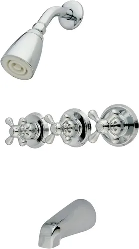Kingston KB231AX - Llaves de agua para tina y regadera con manivela de 3 cruces Cromo pulido
